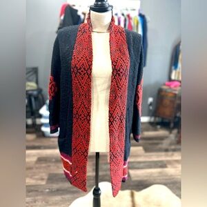 Lucky Brand Aztec Open Front Womens Medium Long Sleeve Cardigan Sweater Linen